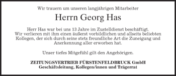 Todesanzeige von Georg Has von merkurtz