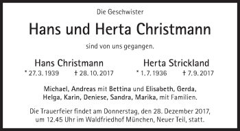 Todesanzeige von Hans und Herta Christmann von merkurtz