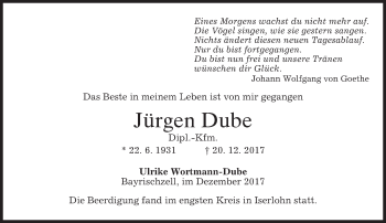 Todesanzeige von Jürgen Dube von merkurtz