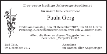 Todesanzeige von Paula Gerg von merkurtz