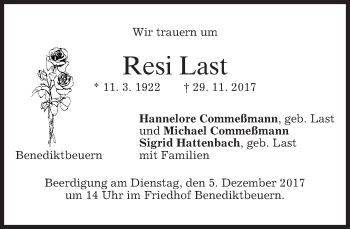 Todesanzeige von Resi Last von merkurtz