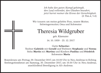 Todesanzeige von Theresia Wildgruber von merkurtz
