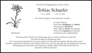 Todesanzeige von Tobias Schaefer von merkurtz