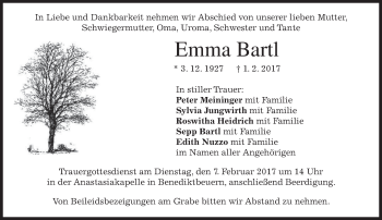 Todesanzeige von Emma Bartl von merkurtz