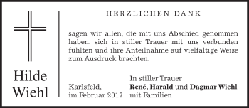 Todesanzeige von Hilde Wiehl von merkurtz