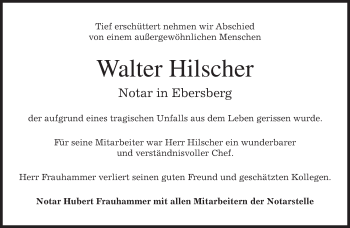 Todesanzeige von Walter Hilscher von merkurtz