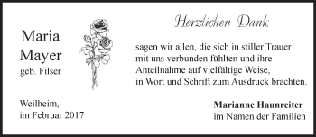 Todesanzeige von Maria Mayer von merkurtz