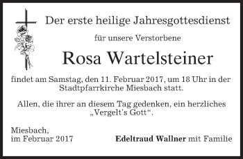 Todesanzeige von Rosa Wartelsteiner von merkurtz