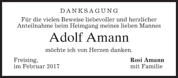 Todesanzeige von Adolf Amann von merkurtz