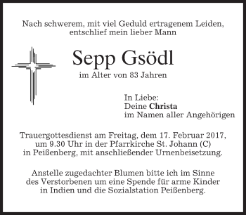 Todesanzeige von Sepp Gsödl von merkurtz