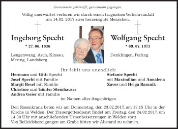 Todesanzeige von Ingeborg und Wolfgang Specht von merkurtz