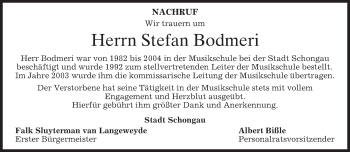 Todesanzeige von Stefan Bodmeri von merkurtz