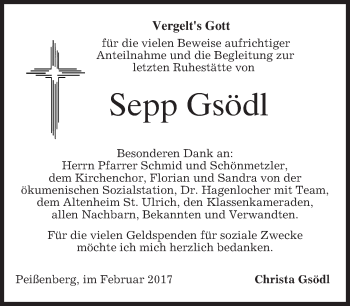 Todesanzeige von Sepp Gsödl von merkurtz