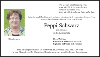 Todesanzeige von Peppi Schwarz von merkurtz