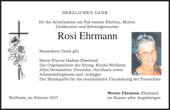 Todesanzeige von Rosi Ehrmann von merkurtz
