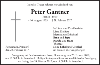 Todesanzeige von Peter Gantner von merkurtz