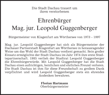 Todesanzeige von Leopold Guggenberger von merkurtz