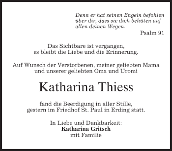 Todesanzeige von Katharina Thiess von merkurtz
