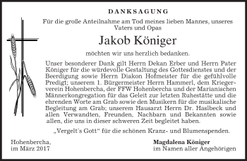 Todesanzeige von Jakob Königer von merkurtz