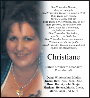 Todesanzeige von Christiane  von merkurtz