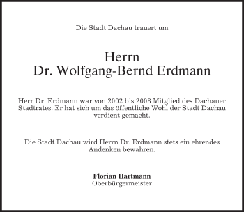 Todesanzeige von Wolfgang-Bernd Erdmann von merkurtz