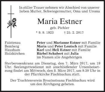 Todesanzeige von Maria Estner von merkurtz