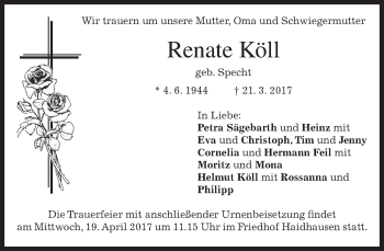 Todesanzeige von Renate Köll von merkurtz