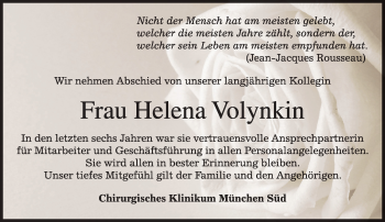 Todesanzeige von Helena Volynkin von merkurtz