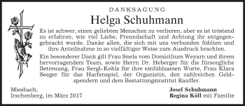 Todesanzeige von Helga Schuhmann von merkurtz