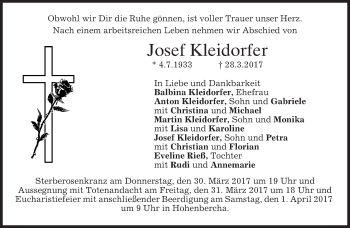 Todesanzeige von Josef Kleidorfer von merkurtz