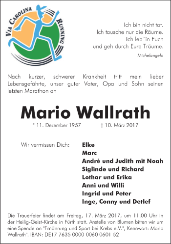 Todesanzeige von Mario Wallrath von merkurtz