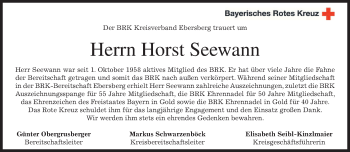Todesanzeige von Horst Seewann von merkurtz