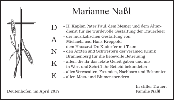 Todesanzeige von Marianne Naßl von merkurtz