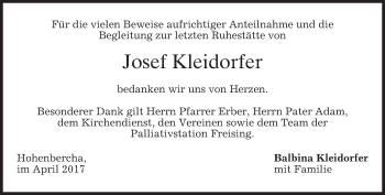 Todesanzeige von Josef Kleidorfer von merkurtz