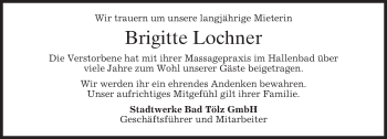 Todesanzeige von Brigitte Lochner von merkurtz