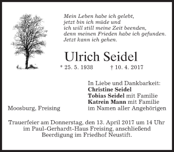 Todesanzeige von Ulrich Seidel von merkurtz