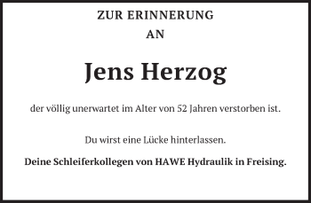 Todesanzeige von Jens Herzog von merkurtz