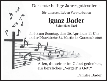 Todesanzeige von lgnaz Bader von merkurtz