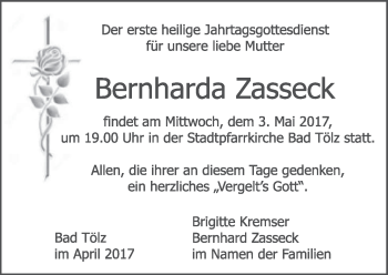 Todesanzeige von Bernhards Zasseck von merkurtz