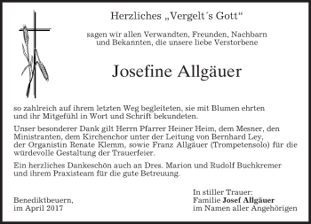 Todesanzeige von Josefine Allgäuer von merkurtz