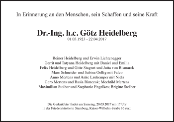 Todesanzeige von Götz Heidelberg von merkurtz