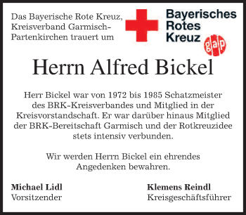 Todesanzeige von Alfred Bickel von merkurtz