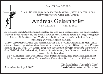 Todesanzeige von Andreas Geisenhofer von merkurtz