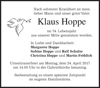 Todesanzeige von Klaus Hoppe von merkurtz