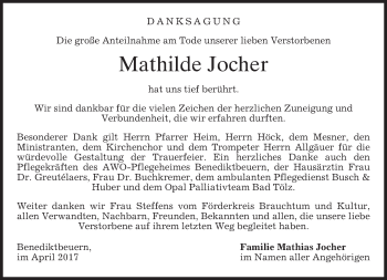 Todesanzeige von Mathilde Jocher von merkurtz