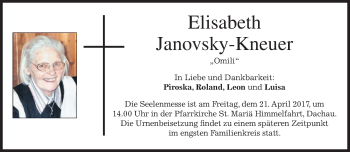 Todesanzeige von Elisabeth Janovsky-Kneuer von merkurtz