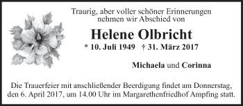 Todesanzeige von Helene Olbricht von merkurtz