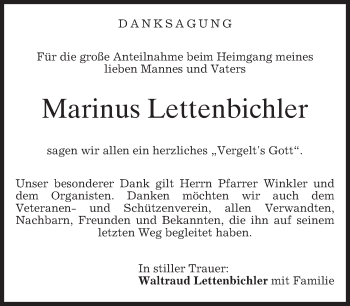 Todesanzeige von Marinus Lettenbichler von merkurtz