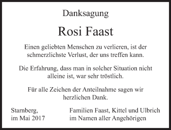 Todesanzeige von Rosi Faast von merkurtz
