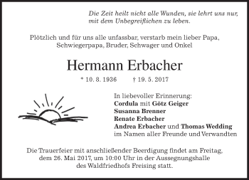 Todesanzeige von Hermann Erbacher von merkurtz